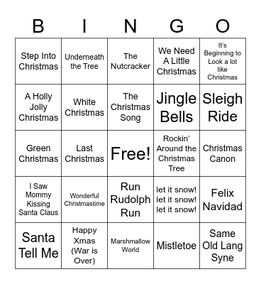 Christmas Music Bingo Card