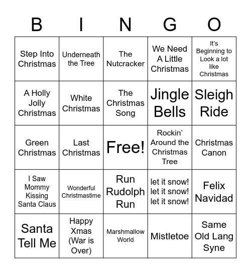 Christmas Music Bingo Card