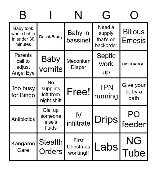 NICU Christmas Bingo! Bingo Card