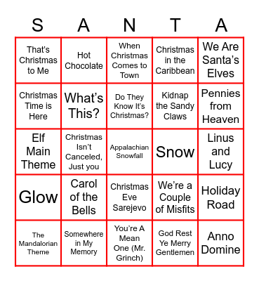 Songs of the Season Bingo Card