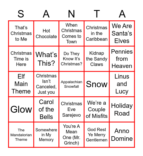Songs of the Season Bingo Card