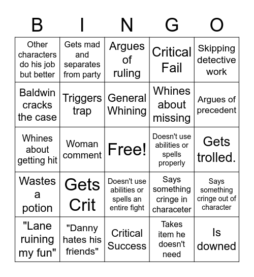 Jake DND Bingo Card