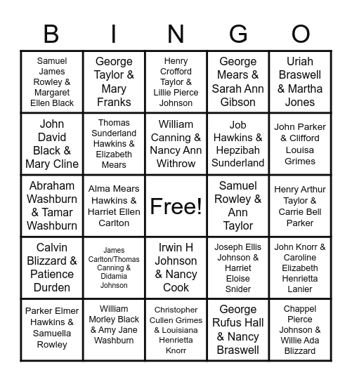 ANCESTORS Bingo Card