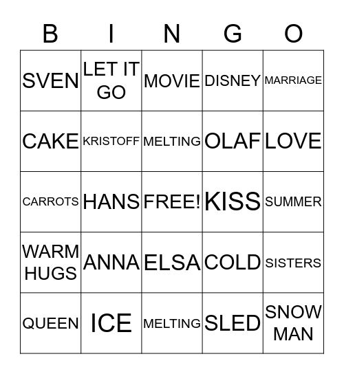 CHARLOTTE'S 9 FROZEN PARTY Bingo Card