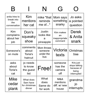 Zoom Bingo Card