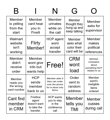 Crazy Calls Bingo Card