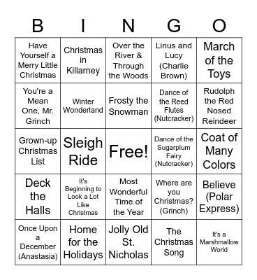 Christmas Carols Bingo Card