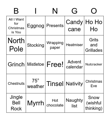 Christmas 2021 Bingo Card