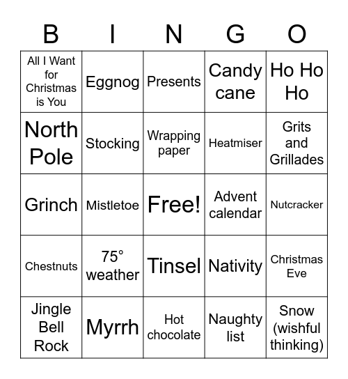 Christmas 2021 Bingo Card