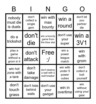 brawl stars challenge Bingo Card