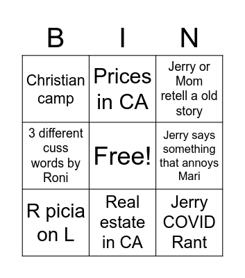 Family Xmas Bingo Card