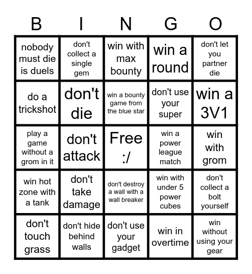 brawl stars challenge Bingo Card