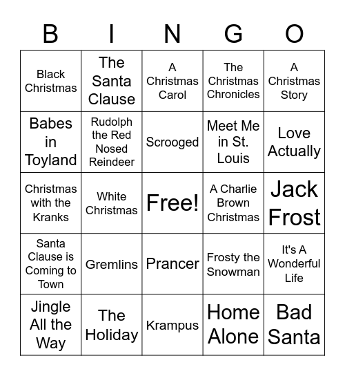 Christmas Movie Bingo! Bingo Card