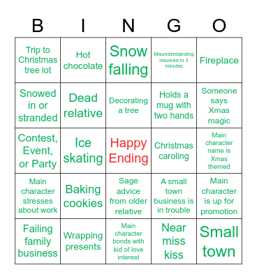 Hallmark Christmas Movie Bingo Card