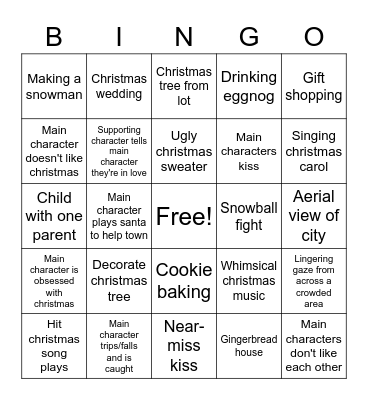 Hallmark Holiday Movie Bingo Card