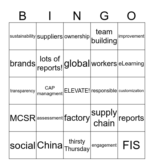 ELEVATE! Bingo Card