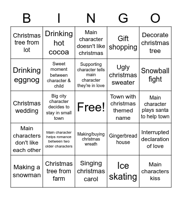 Hallmark Holiday Movie Bingo Card