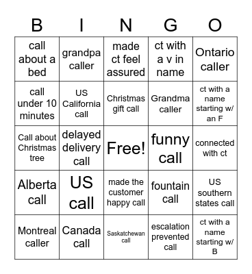 Christmas Eve Bingo Card