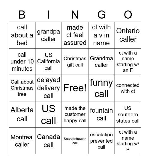 Christmas Eve Bingo Card