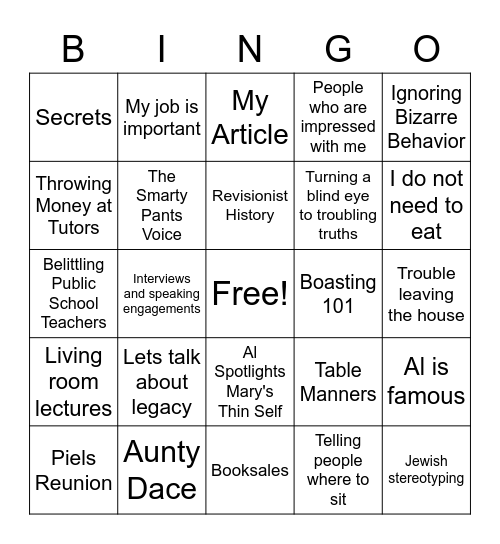 Inlaw Bingo Card