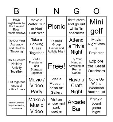Date night bingo Card