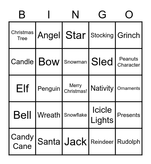 Christmas Decoration Bingo Card