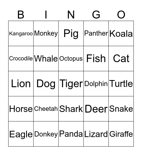 Animal Bingo Card