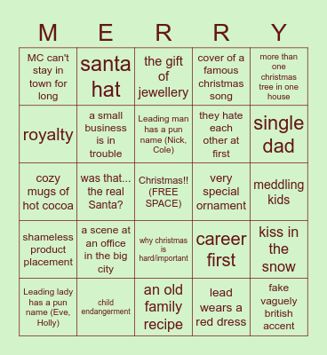 Hallmark Christmas Movie Bingo Card
