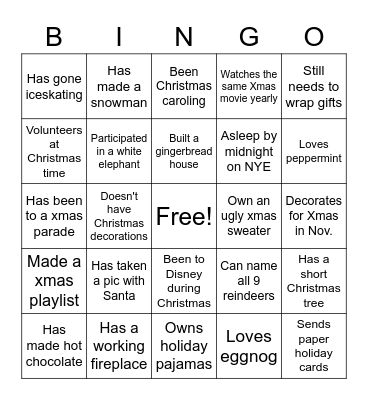 Jingle Mingle Bingo Card