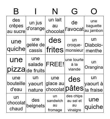 La Nourriture: année 8 APC Bingo Card