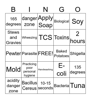 ServSafe Bingo Card