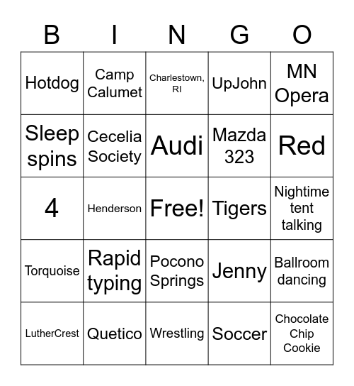 Nelson Family Trivia Bingo Card