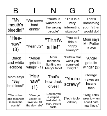 Wonderful Life Bingo Card
