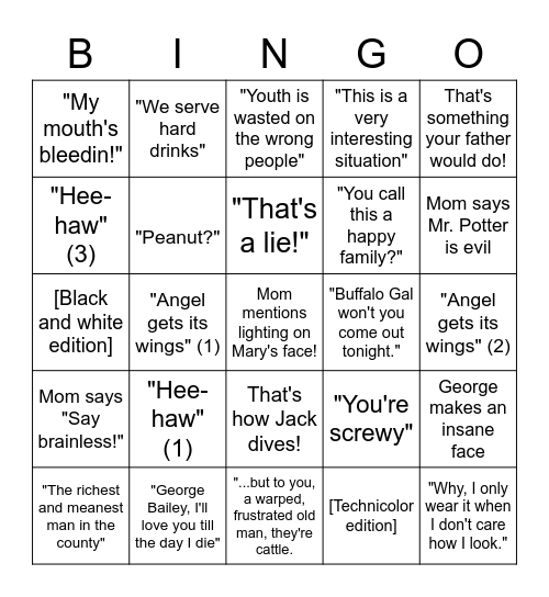 Wonderful Life Bingo Card