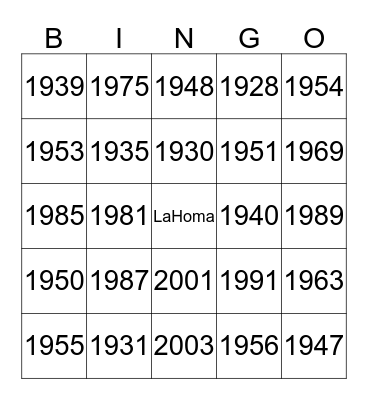 LaHoma's 90 Years Bingo Card