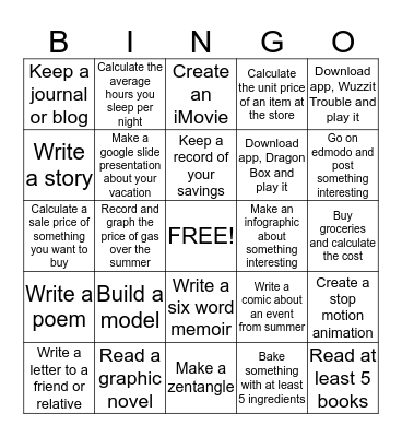 Summer Bingo Card