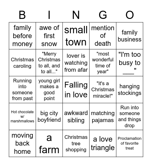 Hallmark Bingo Card