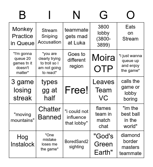 REDEMPTION STREAM BINGO Card