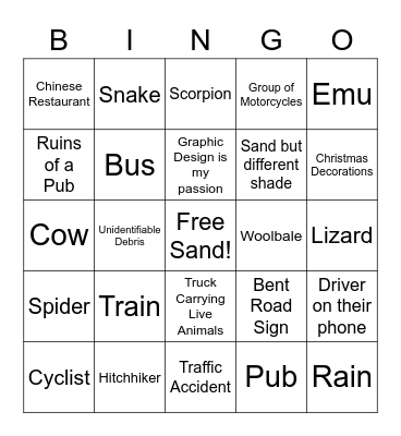 Cobar Road Trip Bingo Card