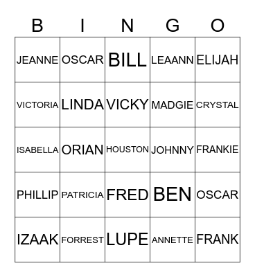 HOUSTON FAMILY REUNION Bingo Card