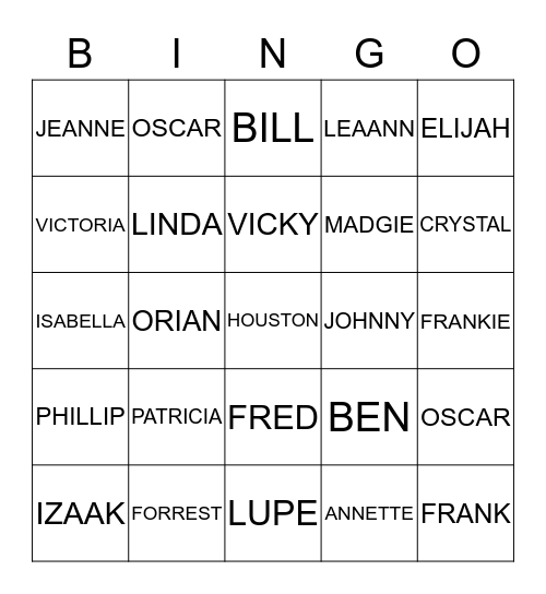 HOUSTON FAMILY REUNION Bingo Card