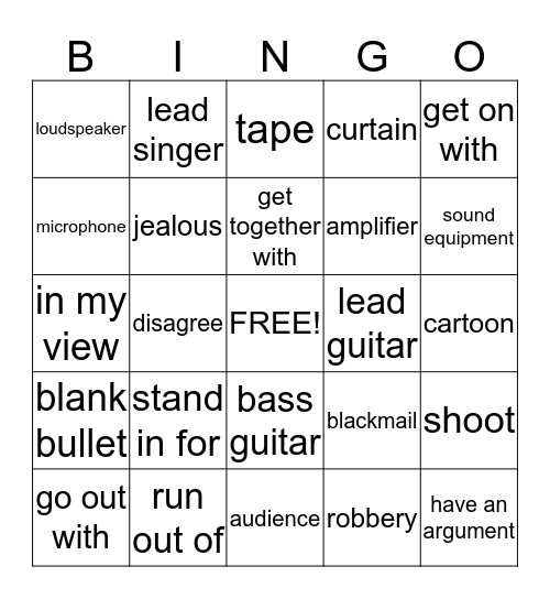 Unit 4 C,D, Working with Words, Phrasal Verbs Bingo Card