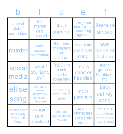 blue's vent work BINGO! Bingo Card