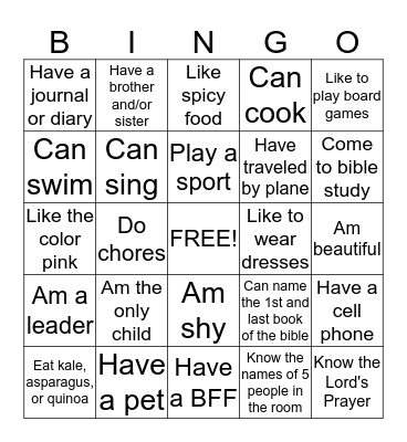 GETTING TO KNOW YOU Bingo Card