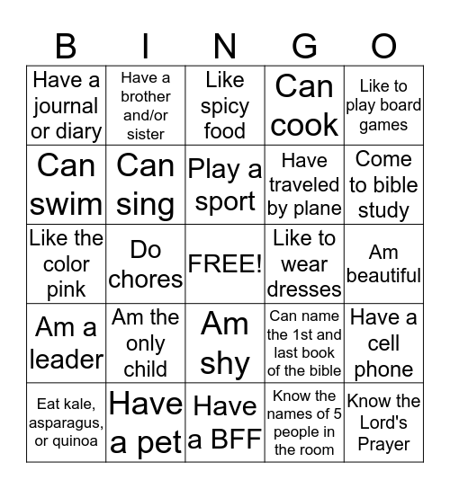 GETTING TO KNOW YOU Bingo Card