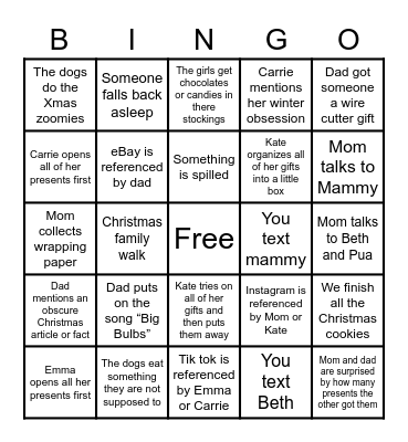 Draper Family Christmas Bingo 2021 Bingo Card