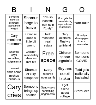 Christmas Day- Nations Bingo Card