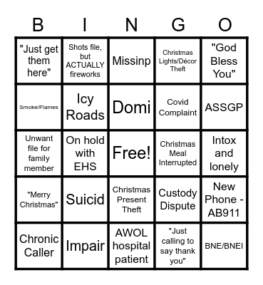 Christmas 911 Bingo Card