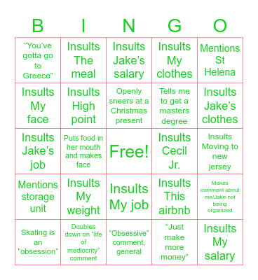 Mother Dearest Christmas Bingo Card
