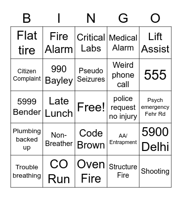 Firehouse Bingo Card